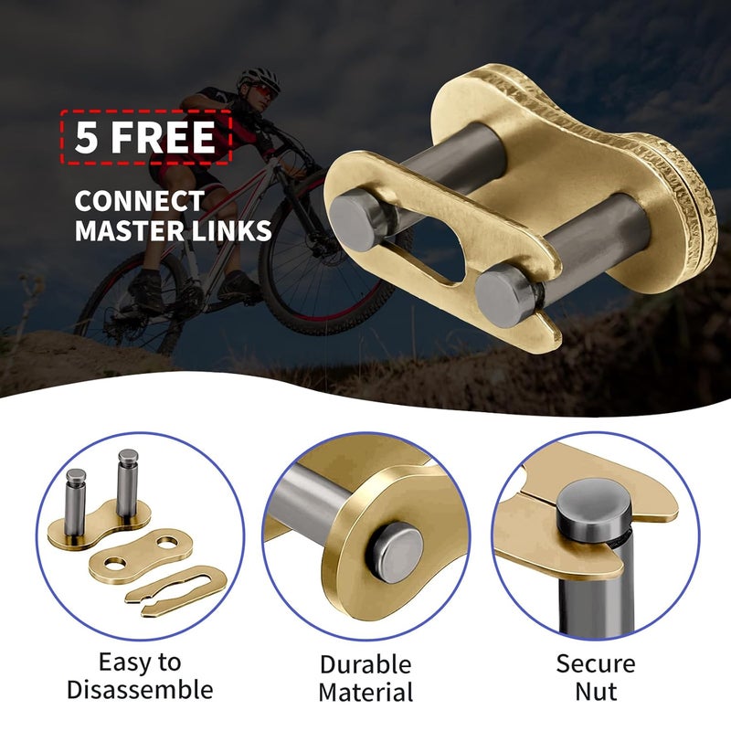 Belleone 520 Gold Motorcycle Chain 114 Links with Chain Breaker, 520 Drive Bike Roller Chain with 5 Master Links for 250cc 300cc Series DRZ250 RMZ250 KX250 KX450F CRF250R CRF450R YZ250F YZ450F - Image 3